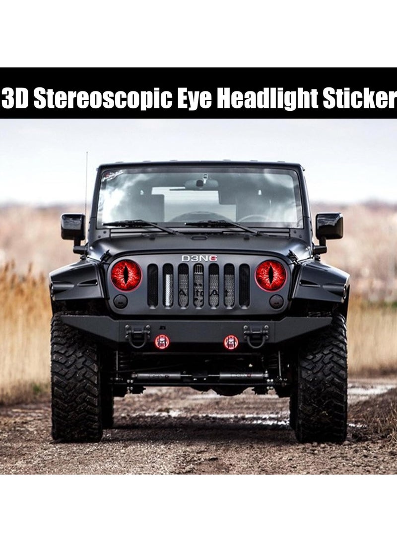 Beast Eyes Headlight Decals, 3D Round Headlight Decal, Eye Decals for Jeep Headlights, Car Body Window Bumper Decoration Stickers (Red) - Image 2