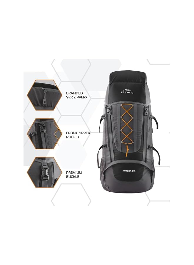 Trawoc Omega 60 Ltr Rucksack Bag For Men & Women Travel Bag Trekking Bag Hiking Backback, Hk002 - Image 5