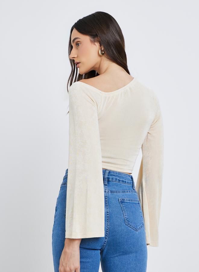 Styli Women Beige One Shoulder Crop Top - Image 4