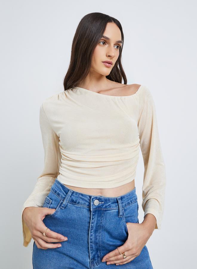 Styli Women Beige One Shoulder Crop Top - Image 3