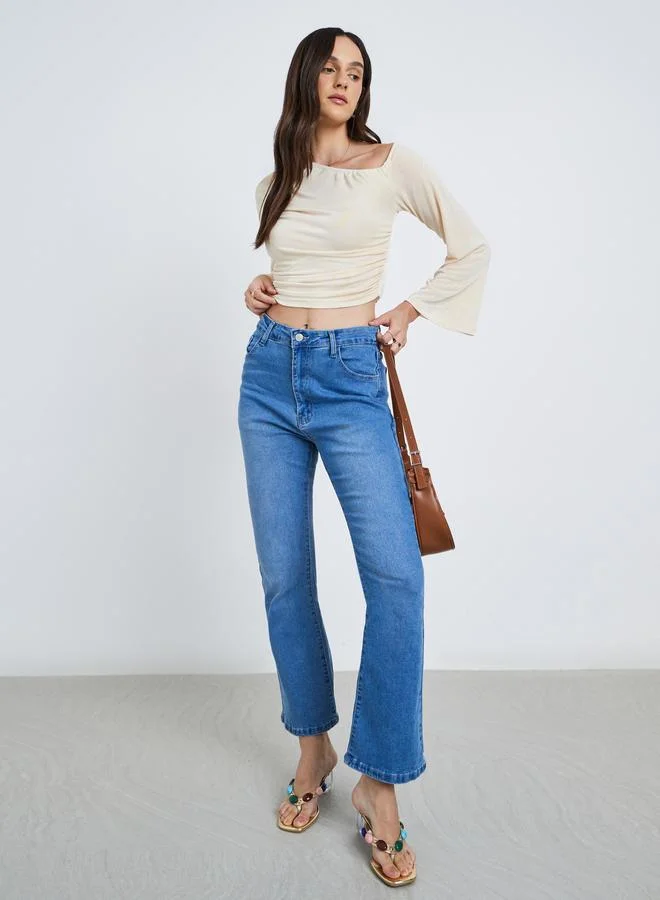 Styli Styli Women Beige One Shoulder Crop Top