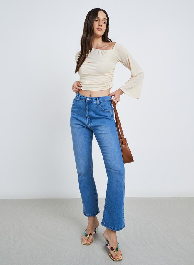 Styli Women Beige One Shoulder Crop Top - Image 2