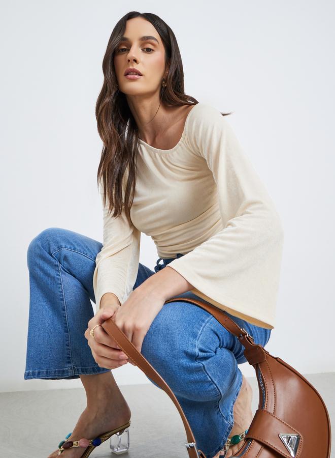 Styli Women Beige One Shoulder Crop Top - Image 1