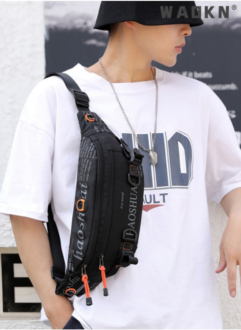 WAOKN - Compact Sling Bag for Men, Waterproof Crossbody Bag Chest Bag Shoulder Backpack with Buckle, Waist Bag Everyday Carry Bag for Travel, Work, Sport Ultralight Chest Bag Sling Backpack Business Daypacks - Image 1