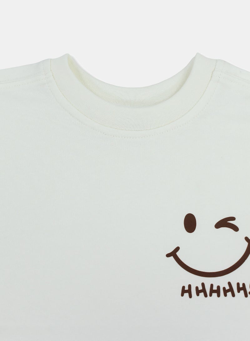 Berceau Baby Boys Cotton T-Shirt – Off-White with Smile Face Print - Image 3