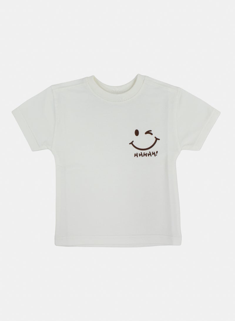 Berceau Baby Boys Cotton T-Shirt – Off-White with Smile Face Print - Image 1