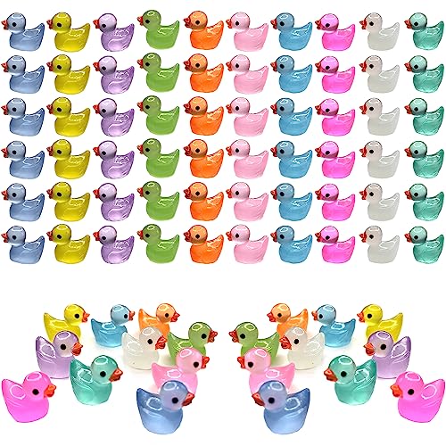 Cidinge 60 Pcs Mini Resin Ducks Luminous Tiny Ducks Miniature Duck Glow in The Dark for DIY Garden Dollhouse Duck Accessories Micro Landscape Aquarium Party Decor - Image 1