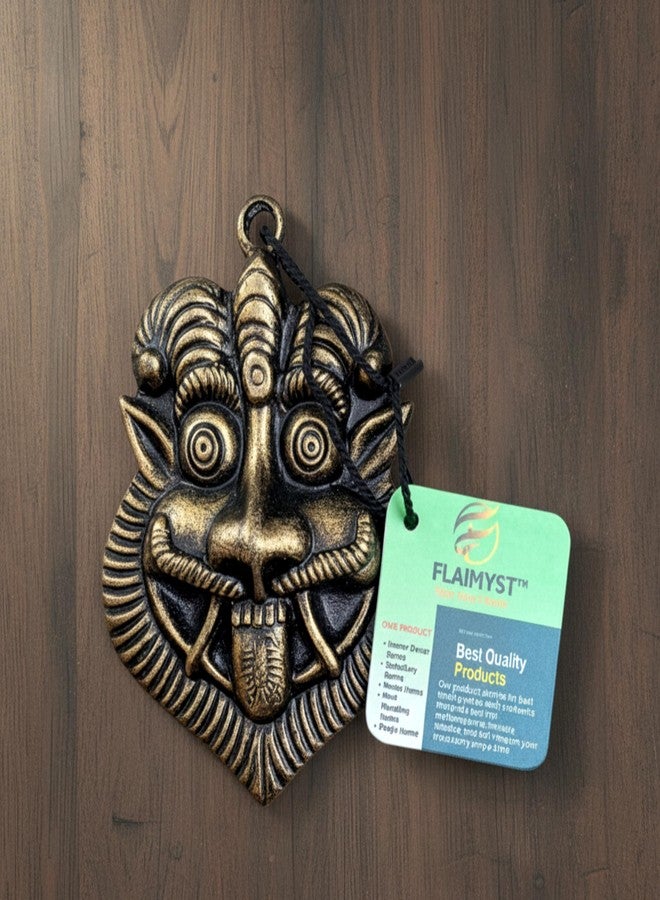 FLAIMYST Kirtimukha for Home Door in Aluminium Metal, Kirtimukha Wall Hanging for Home Decor, Nazar Battu for Home Entrance (11x9 CM) (Brass Finish) - Image 1