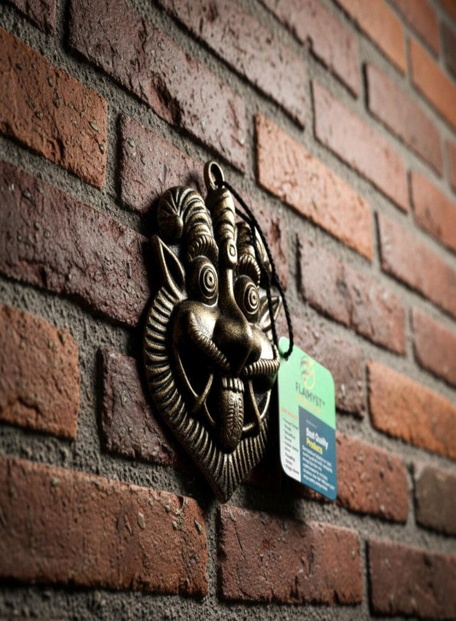 FLAIMYST Kirtimukha for Home Door in Aluminium Metal, Kirtimukha Wall Hanging for Home Decor, Nazar Battu for Home Entrance (11x9 CM) (Brass Finish) - Image 5