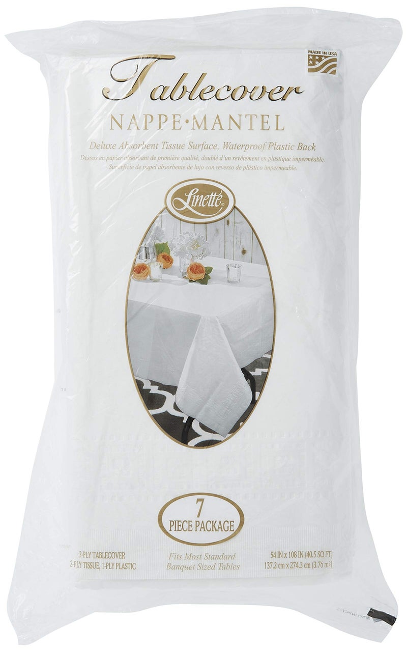 Linette 3 Ply Table Cover (7 Piece Package 54" X 108"), 7 Count (Pack of 1), White - Image 3