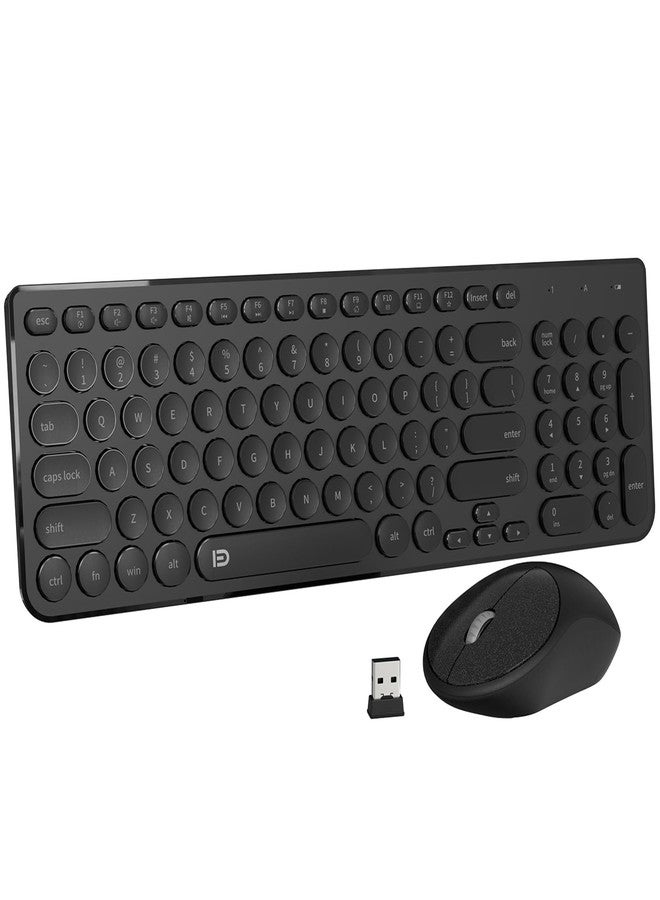 FD Wireless Keyboard and Mouse Combo, FD iK6300 2.4GHz Cordless Cute Round Key Set Smart Power-saving Whisper-Quiet Slim Combo for Laptop, Computer and Mac (Black) - Image 1