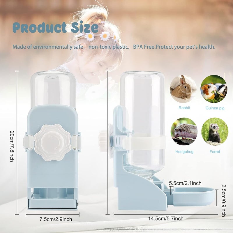 Rypet Rabbit Water Bottle No Drip - 17oz Hanging Water Fountain Automatic Dispenser Pet Cage Water Feeder for Bunny Chinchilla Guinea Pig Hedgehog Ferret Blue - Image 2