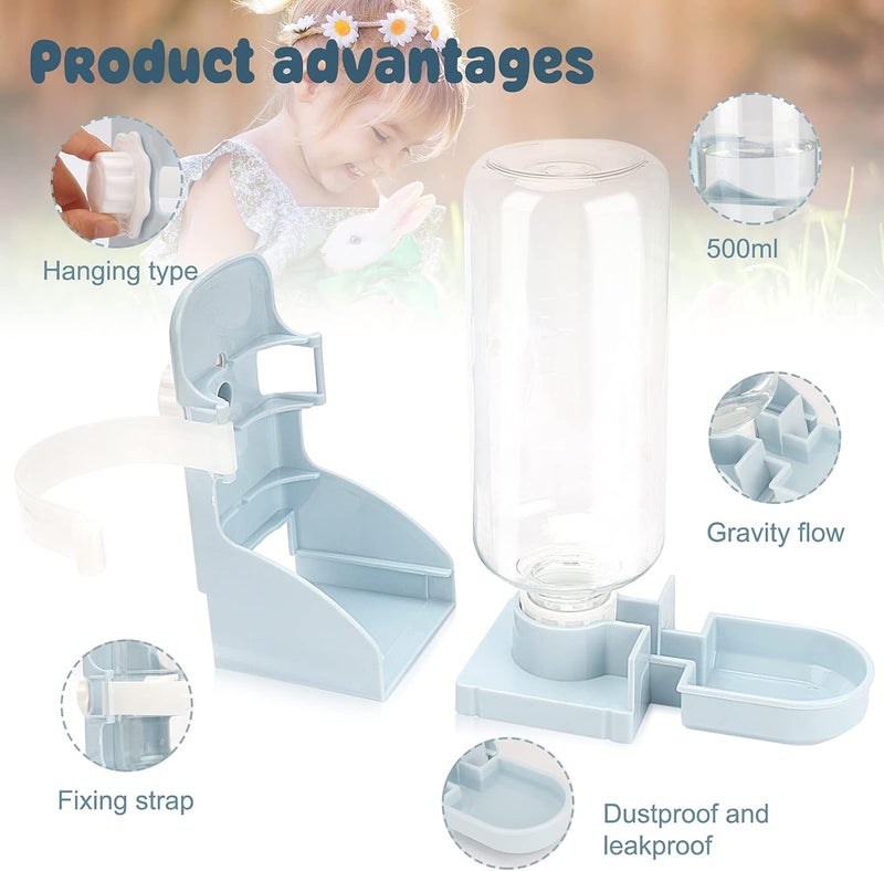 Rypet Rabbit Water Bottle No Drip - 17oz Hanging Water Fountain Automatic Dispenser Pet Cage Water Feeder for Bunny Chinchilla Guinea Pig Hedgehog Ferret Blue - Image 4