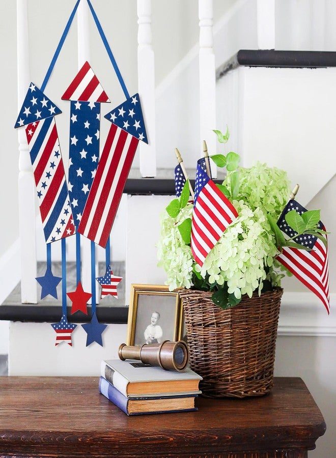 Sophena 4th of July Decoration Wood Door Wall Signs, Wooden Firecracker Wreaths Front Door Welcome Sign Patriotic Day Door Hanger Crafts for Independence Day Memorial Day Home Farmhouse Party Porch Wall Decor - Image 5