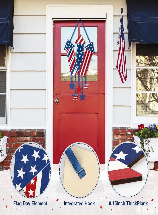 Sophena 4th of July Decoration Wood Door Wall Signs, Wooden Firecracker Wreaths Front Door Welcome Sign Patriotic Day Door Hanger Crafts for Independence Day Memorial Day Home Farmhouse Party Porch Wall Decor - Image 2