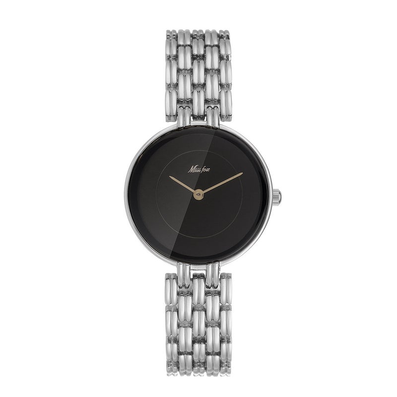 MISSFOX Gold Black Dial Quartz Womens Watch silver black