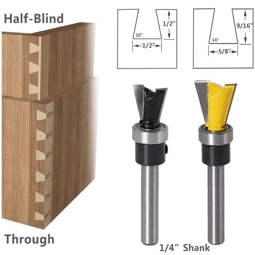 Wolfride 2Pcs Dovetail Router Bits 1/4 Inch Shank Dovetail Joint Router Bit Set with Bearing for Woodworking Cutter - Image 2