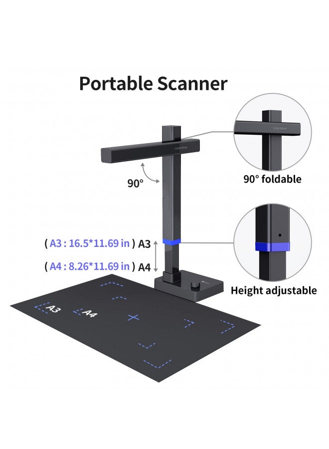 CZUR Shine Ultra Pro 24MP Document Scanner, USB Book Scanner, Portable Document Camera, A3 Large Format Book Scanner, Adjustable Height, Max DPI 440, for Windows & Mac - Image 2
