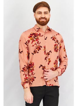 INC Men Regular Fit Long Sleeve Floral Print Casual Shirt, Peach Combo  - Image 1