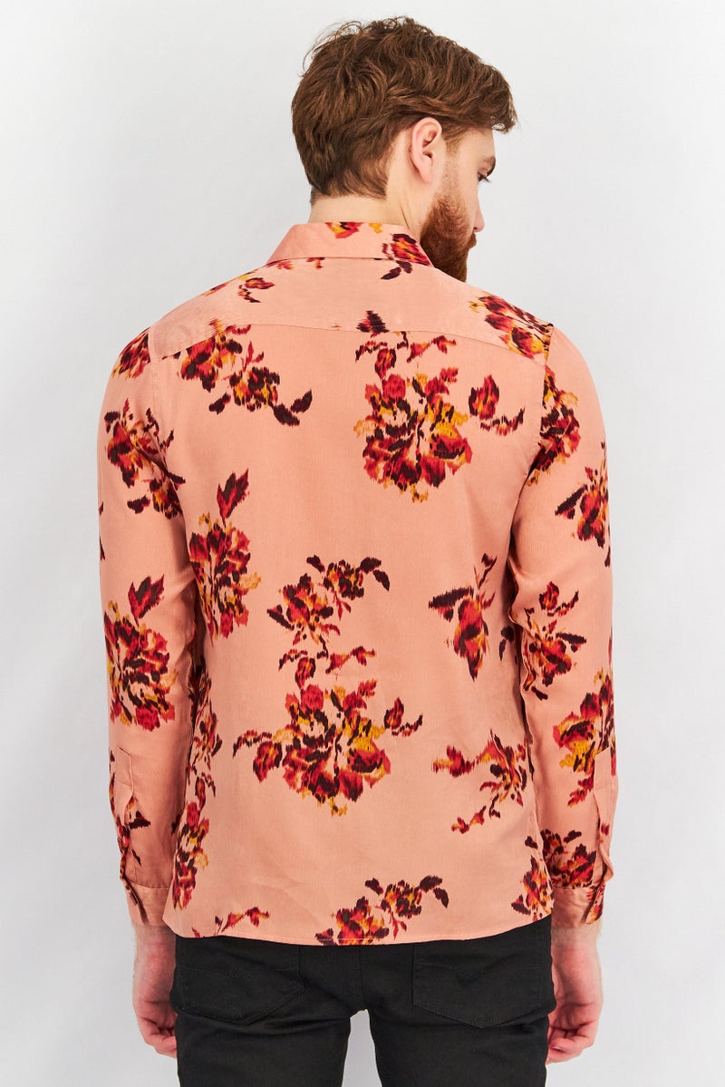 INC Men Regular Fit Long Sleeve Floral Print Casual Shirt, Peach Combo - Image 4