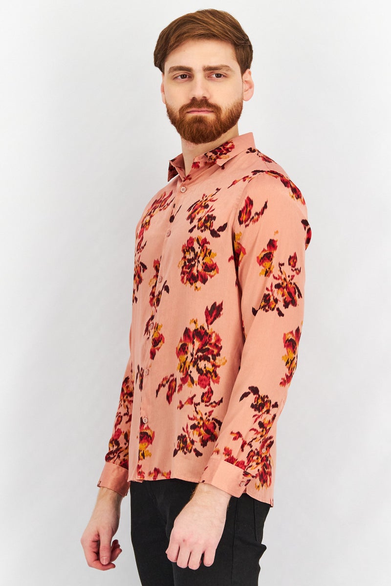 INC Men Regular Fit Long Sleeve Floral Print Casual Shirt, Peach Combo - Image 4