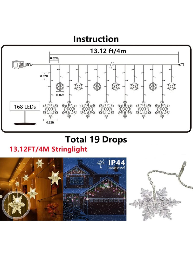 Snowflake Curtain String Lights, Fairy Tale Lights, UK Plug Waterproof Lights, Indoor Outdoor Decoration, For Party Garden Home Decor Christmas, 13ft (Warm White , UK Plug) - Image 4