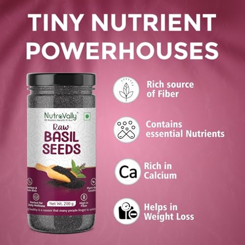 NutroVally Raw Basil Seeds 200g | Sabja Seeds Rich in Fiber, Plant-Based Protein & Essential Nutrients | Supports Digestion, Hydration, Satiety | Vegan, Gluten-Free Superfood for Detox Drink & Recipes - Image 4