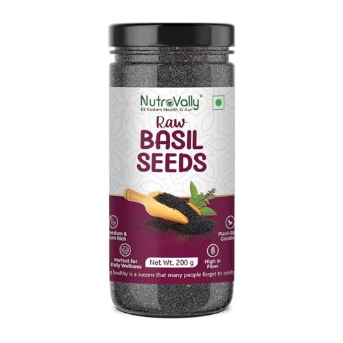NutroVally Raw Basil Seeds 200g | Sabja Seeds Rich in Fiber, Plant-Based Protein & Essential Nutrients | Supports Digestion, Hydration, Satiety | Vegan, Gluten-Free Superfood for Detox Drink & Recipes - Image 1