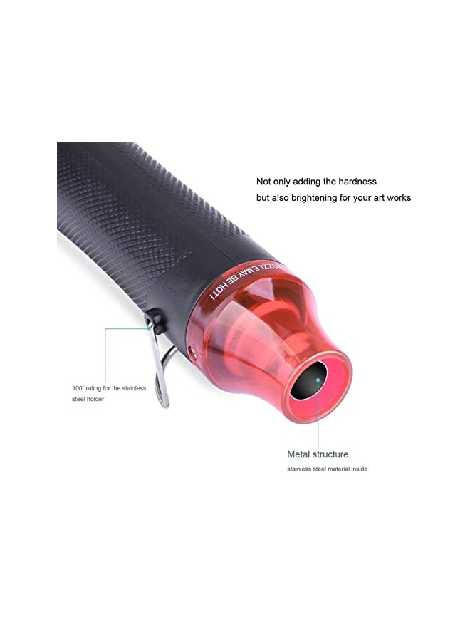 PROMASS Mini Heat Gun Electric 300W Portable Hot Air Gun for DIY Craft Embossing Shrink Wrapping PVC Drying Paint Clay Rubber Stamp Multi Function Hand Hold Heat Tools (Black+Red) - Image 4