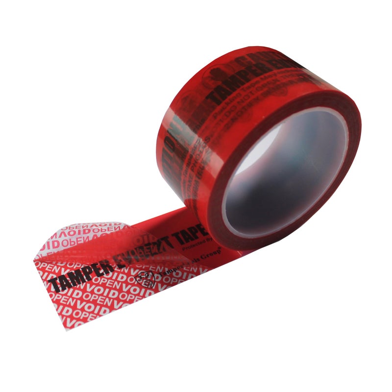TamperSeals Group - 1 Roll 100% Total Transfer Tamper Evident Security Seal Tape (50mm x 50m x 2mil, Ultra-Thick â€œVoidâ€ Film, Red) - Image 1