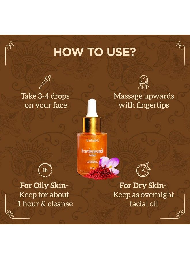 TruHabit Kumkumadi Tailam Face Oil (30Ml) Kumkumadi Face Oil For Glowing Skin With Saffron & 24K Gold Bhasma; Kumkumadi Oil Serum For Face Glowing And Whitening; Kumkumadi Tailam For Face & Dull Skin - Image 5