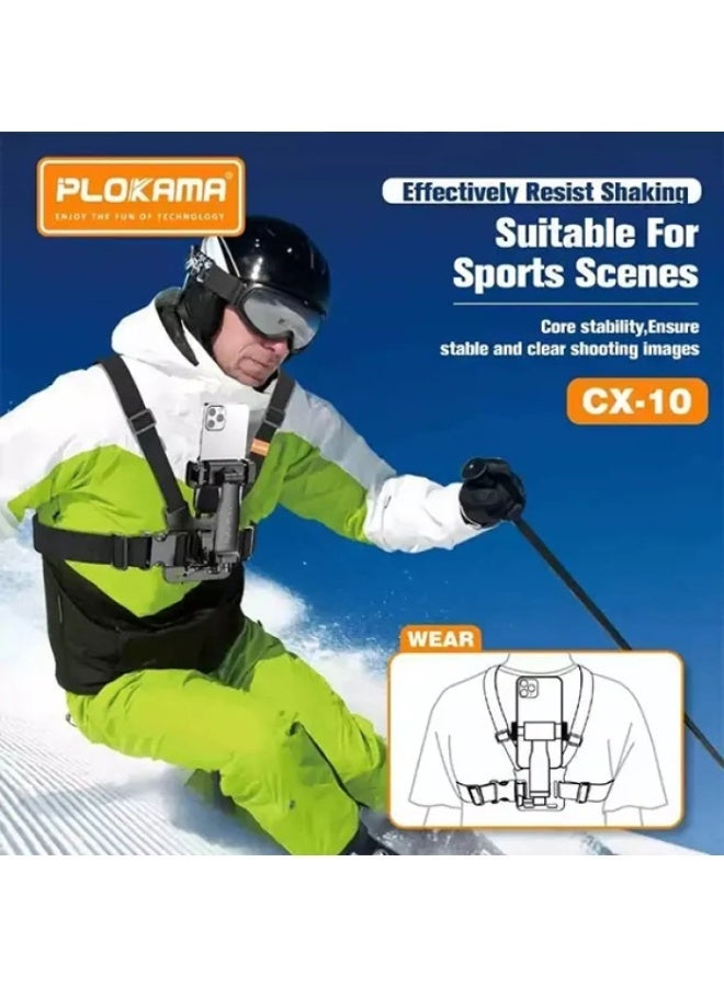 Plokama CX-10 Chest Mount Phone Holder Body Belt Adjustable Harness for Smartphones & Action Cameras Hands-Free Sports Vlogging Adventure - Image 5