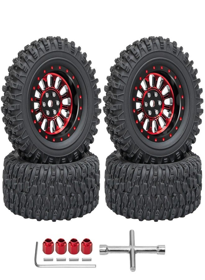 LRFHL 1.3" Beadlock Wheel Tires Aluminum 1.3 Beadlock Wheels and Tires Upgraded 1.45-inch Wheel for 1/24 SCX24 1/18 TRX4M RC Crawler Car Upgrade (4PCS, Red) - Image 1