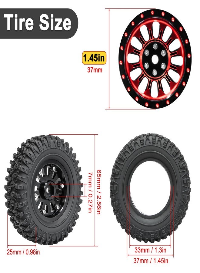 LRFHL 1.3" Beadlock Wheel Tires Aluminum 1.3 Beadlock Wheels and Tires Upgraded 1.45-inch Wheel for 1/24 SCX24 1/18 TRX4M RC Crawler Car Upgrade (4PCS, Red) - Image 4