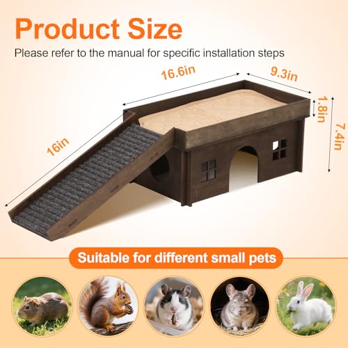 WHEARTED Large Bunny House with Stair, Wooden Bunny Castle Rabbit Hideout, Chinchilla and Guinea Pigs Hut Hideouts, Sturdy Rabbit Cage Hamster Hideout Bed Hutch（Excluding String Lights） - Image 2