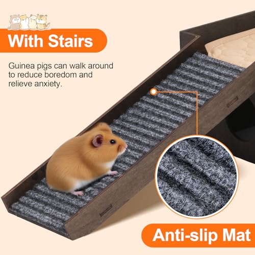 WHEARTED Large Bunny House with Stair, Wooden Bunny Castle Rabbit Hideout, Chinchilla and Guinea Pigs Hut Hideouts, Sturdy Rabbit Cage Hamster Hideout Bed Hutch（Excluding String Lights） - Image 3
