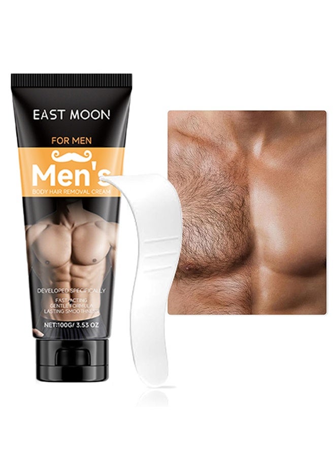 East Moon Men's Body Hair Removal Cream, Depilatory Cream for Unwanted Male Hair, Painless Hair Removal Gel Suitable for All Skin Types, Made for Men 100g - Image 1