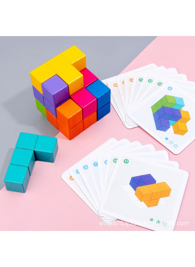 Wooden Rubik's Cube Building Block Soma Cube Block Children's Assembled Toy 3 Beneficent Intelligence Brainuse Boys Over 6 Years Old-Color:Thinking Rubik's Cube