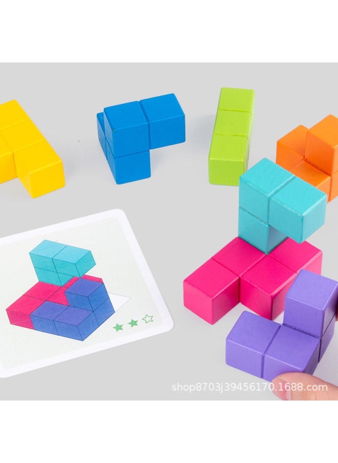 Wooden Rubik's Cube Building Block Soma Cube Block Children's Assembled Toy 3 Beneficent Intelligence Brainuse Boys Over 6 Years Old-Color:Thinking Rubik's Cube