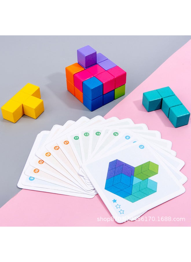 Wooden Rubik's Cube Building Block Soma Cube Block Children's Assembled Toy 3 Beneficent Intelligence Brainuse Boys Over 6 Years Old-Color:Thinking Rubik's Cube