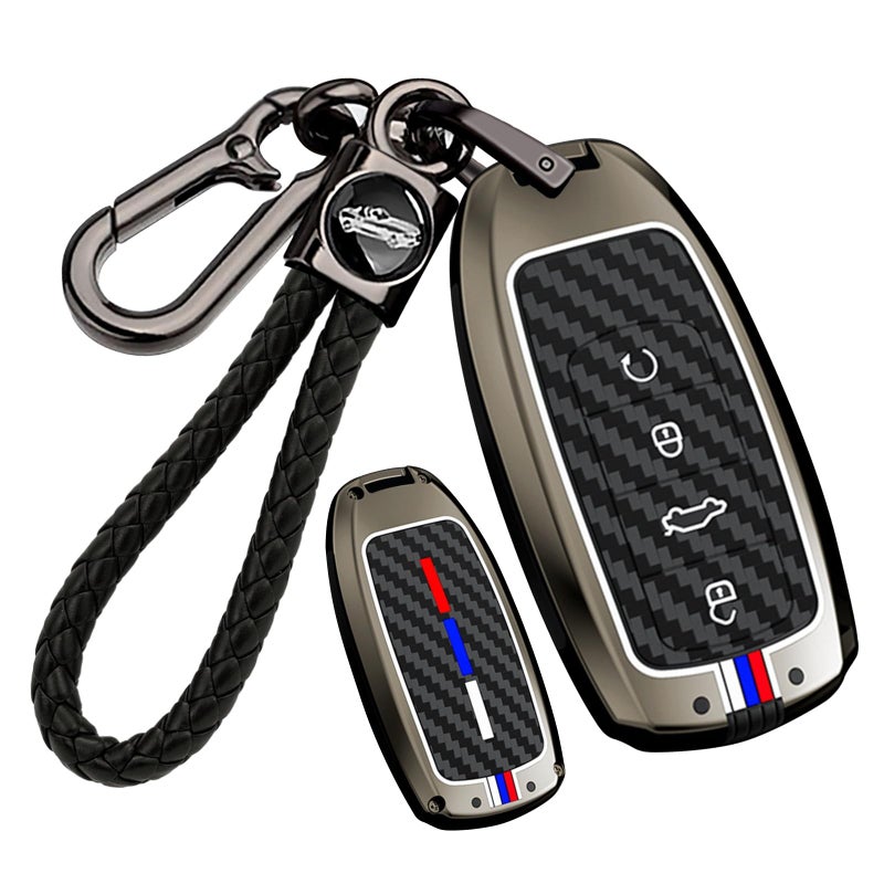 ontto Carbon Pattern Key Fob Cover Metal and Silicone Key Protector Fit for Chery Tiggo 8 PRO Tiggo 8 PRO MAX Tiggo 7 PRO MAX OMODA 5C Car AccessoriesKey Case with Fluorescent StripBlack