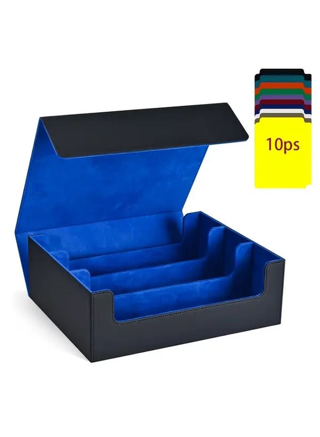 Blue Extra Large Faux Leather Card Box with Snap Sleeves for Magic Collectible Cards Storage Display Case - Image 1