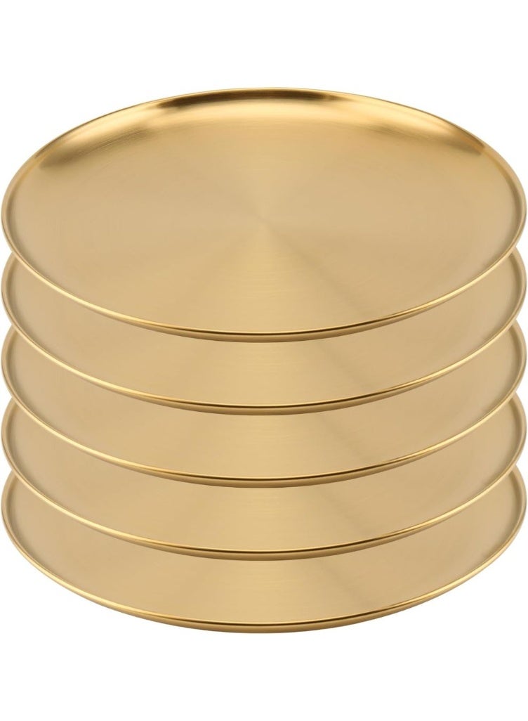 شو وو 2 طبق جولد عشاء دائري من الفولاذ المقاوم للصدأ مقاوم للكسر وآمن للغسل في غسالة الأطباق 26سم- 23 سم ، ذهبي، - Image 1