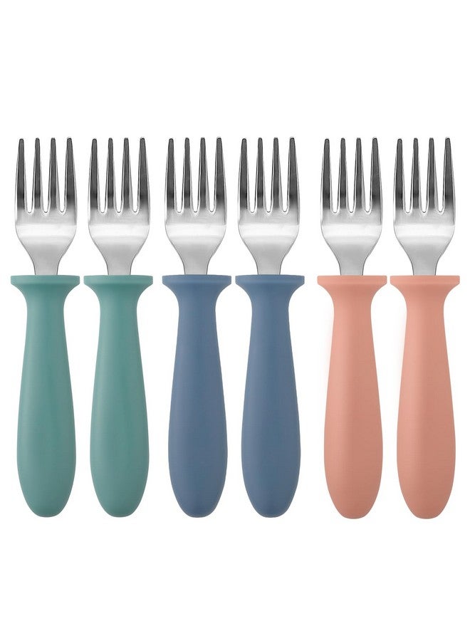 Pimoys 6-Pack Stainless Steel Toddler Forks Baby & Kids Utensils for Self-Feeding Plastic Handle Dishwasher Safe - Image 1