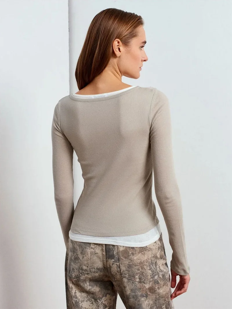 ديلفين DILVIN Slim Fit Cotton Crew Neck Blouse