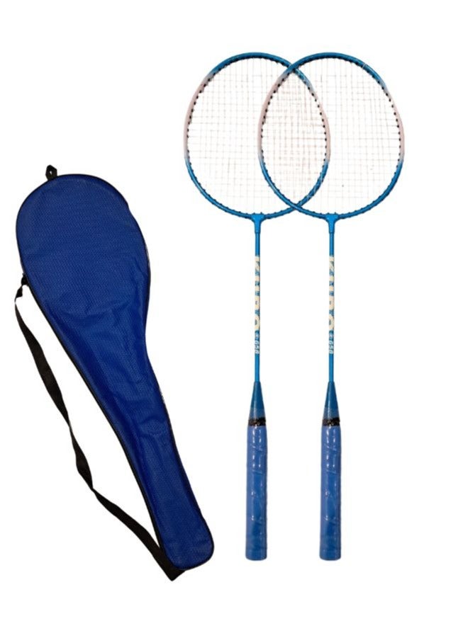 Extreme Sports Badminton Racquet 2 Pcs Set - Model 658 with Full Iron Frame, T-Joint Design & Cover – Perfect for Family Entertainment, Blue - Image 1