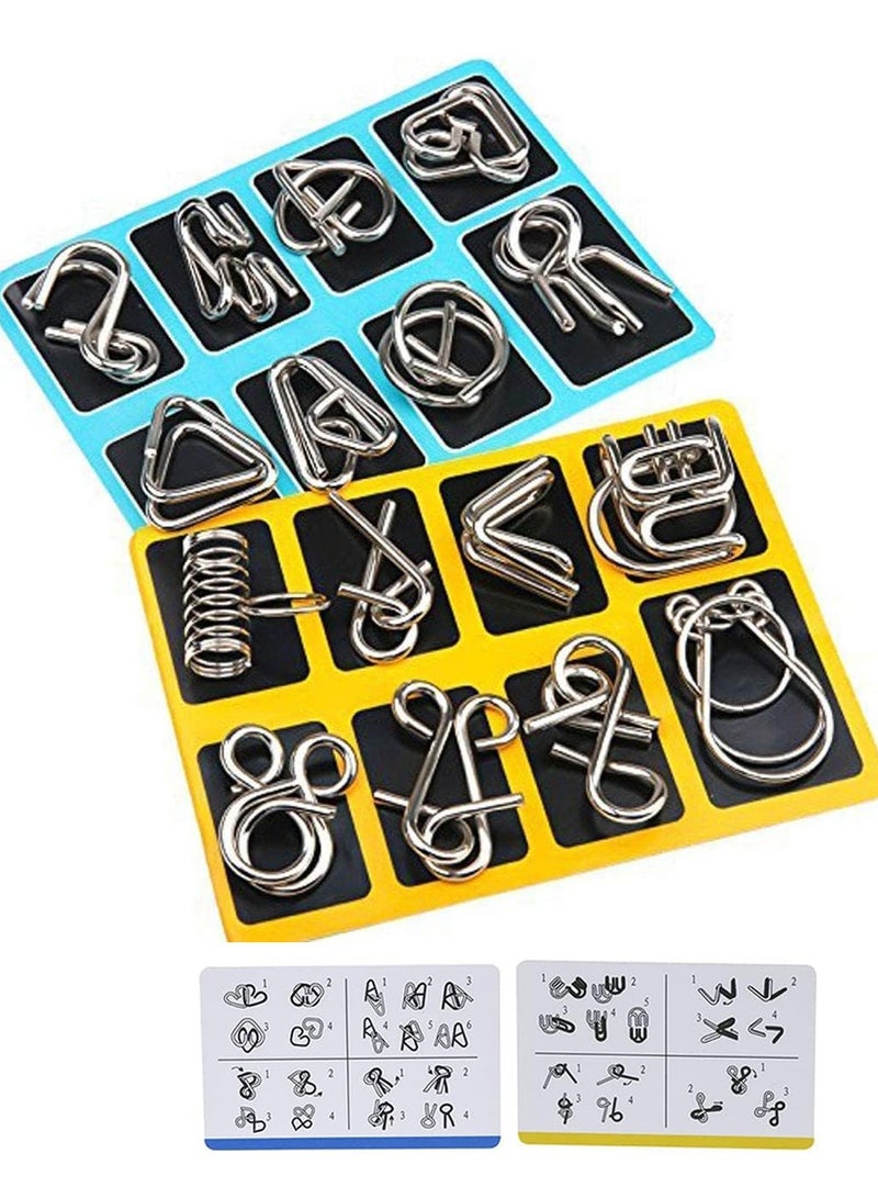 ALASAMCO 16 Pieces IQ Test Mind Game Toys IQ Toys Brain Teaser Metal Wire Puzzles Magic Trick Toy Metal IQ Puzzle for Kids and Adults  - Image 1