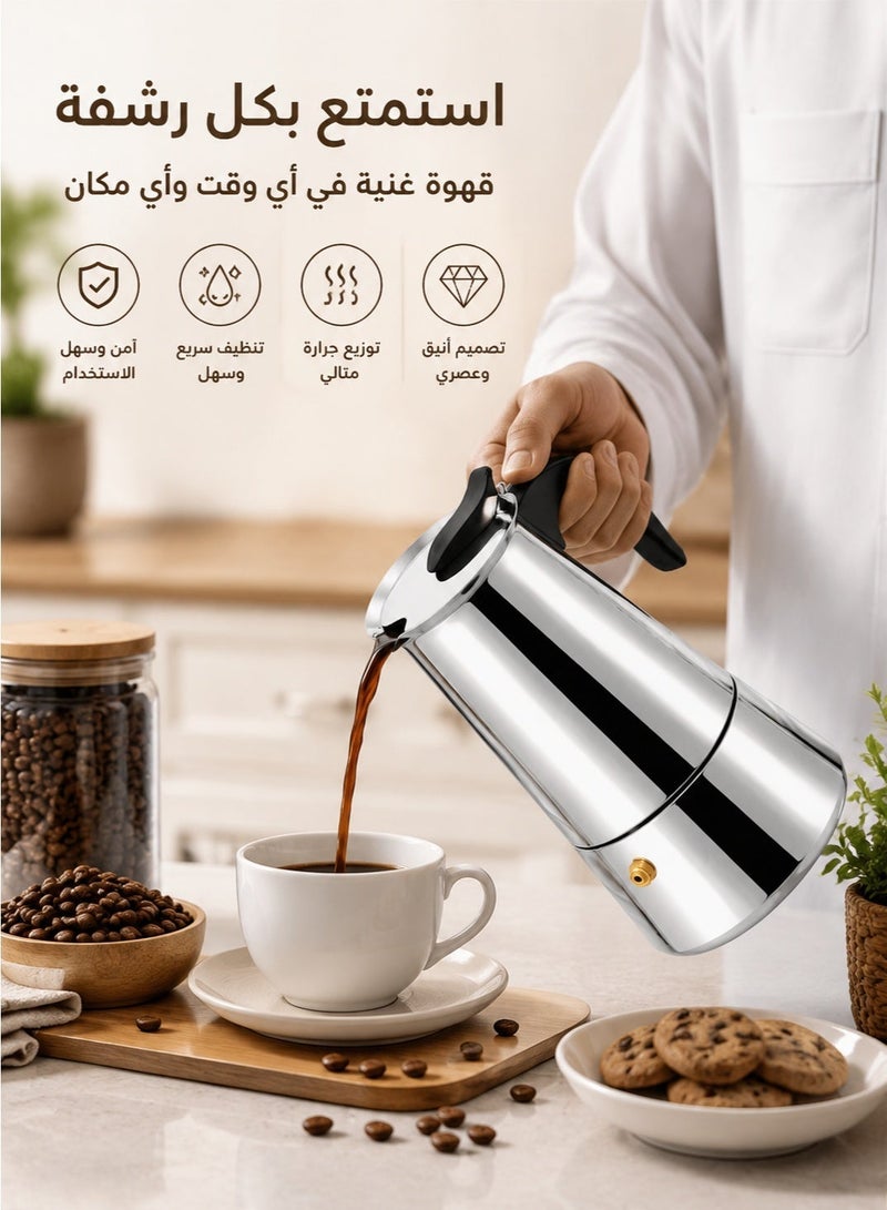 Electric Coffee Maker Stainless Steel mocha Coffee Pot Percolator Stovetop Espresso Latte Maker Percolator Stove Top Filter Coffee Maker Pot six person large belly cup, with handle, suitable or Gas or Electric Ceramic Stovetop Camping Manual Cuban Coffee Percolator for Cappuccino or Latte 6 cup, 20.5 ×10cm, silver - Image 2