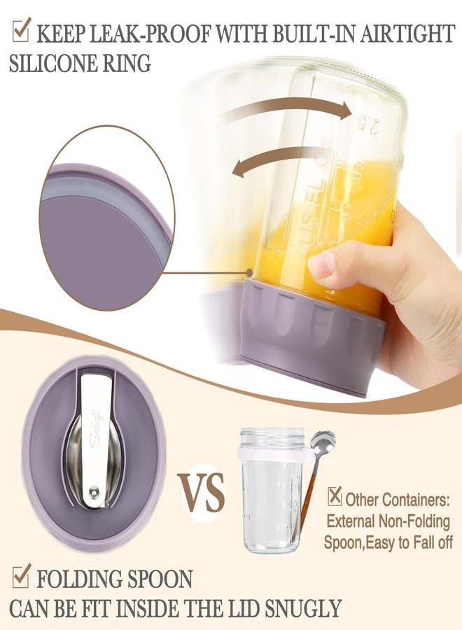 SOLIGT 2 Pack Overnight Oats Containers with Lids, Folding Spoons and Divided Compartments for Fruit & Nuts, Small Glass 16oz Mason Jars for Oatmeal Yogurt Parfait - Image 4