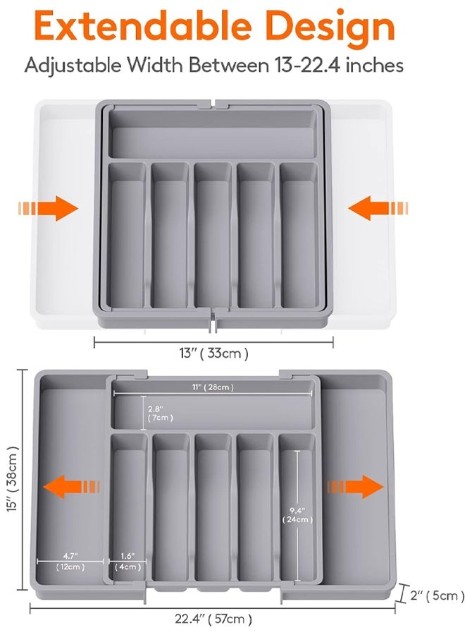 Berma Baby Silverware Drawer Organizer, Expandable Utensil Tray for Kitchen, BPA Free Flatware and Cutlery Holder, Adjustable Plastic Storage for Spoons Forks Knives, Large, Grey  - Image 3